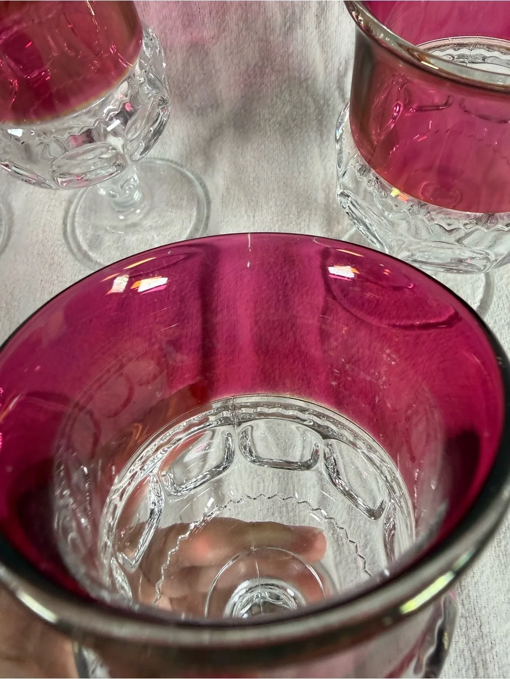 Vintage Set of 5 Tiffin Kings Crown Ruby Red Thumbprint Goblet Glasses